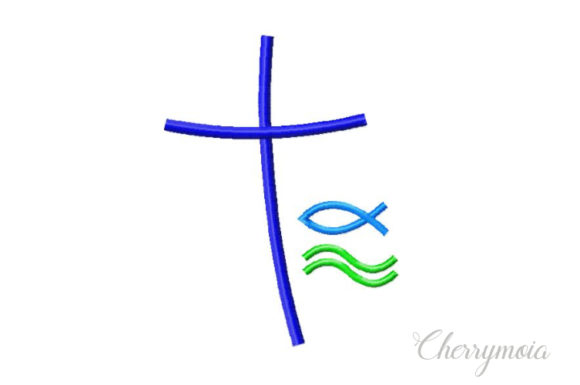 Cross Fish Wave Embroidery Design
