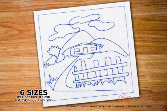 Farmhouse in Hills Redwork Design