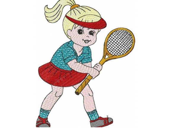Girl Playing Tennis Embroidery Design