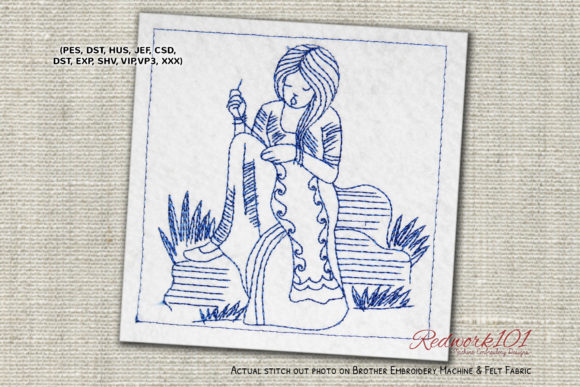 Review: Female Working on a Quilt Redwork Design